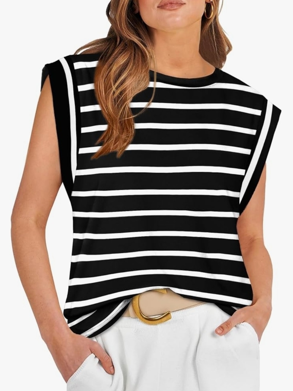Classic Black & White Striped Sleeveless Tank Top